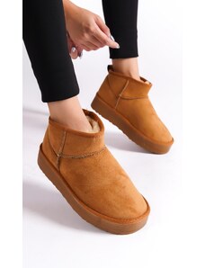 Capone Outfitters Women's Short Boots With A Thick Sole, Round Toe And Shearling.
