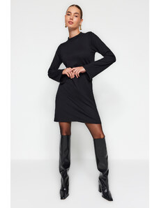 Trendyol črna stoječa ovratnica Španski rokav Mini Interlock pletena obleka