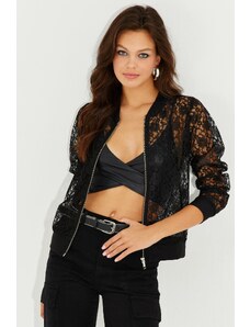 Cool & Sexy Cool & seksi ženska črna jakna z zadrgo Ruched Bomber ST823