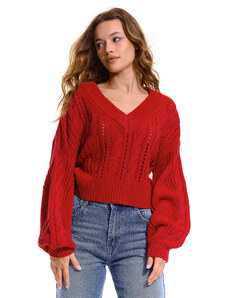 GATE Kratek pulover s pletenim vzorcem in v-izrezom