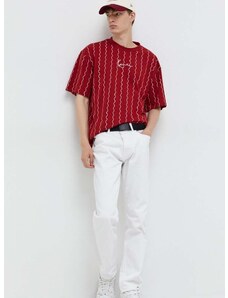 Bombažna kratka majica Karl Kani moški, rdeča barva