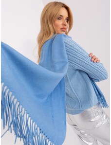 Fashionhunters Blue knitted scarf with fringe