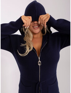 Fashionhunters Navy blue plus size hooded sweater
