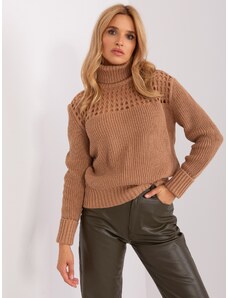 Fashionhunters Ženski pulover kamel z želvjim vratom