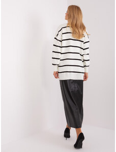 Fashionhunters Black and ecru women's oversize striped sweater