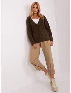 Fashionhunters Khaki knitted sweater with buttons