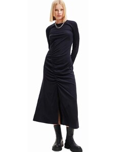 Obleka Desigual 23WWVWA0 WOMAN WOVEN DRESS LONG SLEEVE črna barva