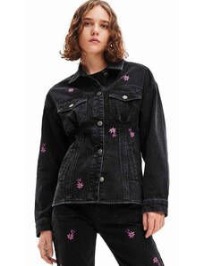 Jeans jakna Desigual 23WWED33 WOMAN DENIM TRUCKER JACKET ženska, črna barva