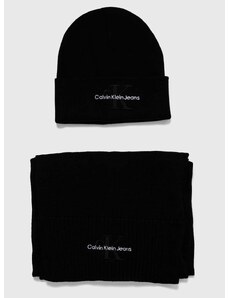 Bombažna kapa in šal Calvin Klein Jeans črna barva
