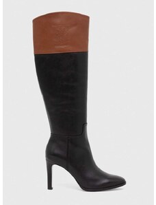 Usnjeni elegantni škornji Lauren Ralph Lauren Page ženski, črna barva, 802915403004