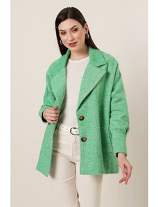 By Saygı prevelika podložena žigosana jakna z žepi z manšetnimi rokavi, zelena