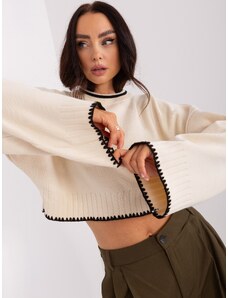 Fashionhunters Cream, loose sweater with wide sleeves