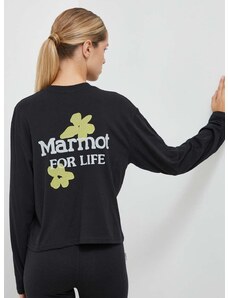 Majica z dolgimi rokavi Marmot Flowers For Life ženska, črna barva