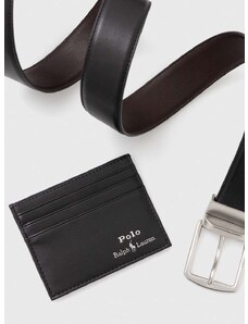 Pas in usnjen etui za kartice Polo Ralph Lauren črna barva