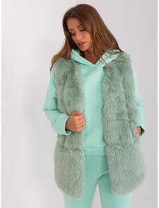 Fashionhunters Pistachio fur vest with pockets