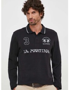 Bombažna majica z dolgimi rokavi La Martina črna barva