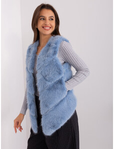 Fashionhunters Blue Asymmetrical Fur Vest