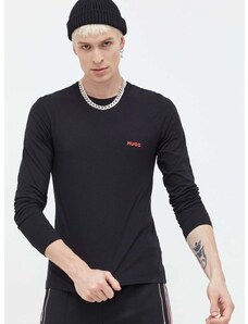 Bombažna majica z dolgimi rokavi HUGO 3-pack črna barva