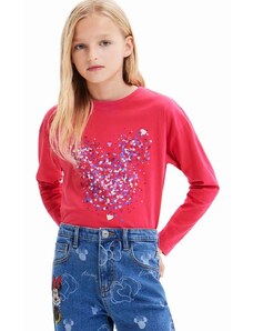 Otroška bombažna majica z dolgimi rokavi Desigual roza barva