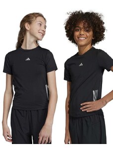 Otroška kratka majica adidas U RUN 3S črna barva