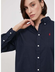 Bombažna srajca Polo Ralph Lauren ženska, mornarsko modra barva