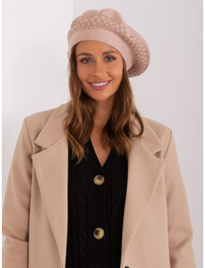Fashionhunters Beige women's beret with rhinestones