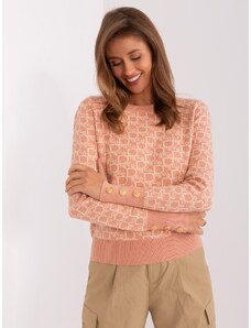 Fashionhunters Dusty pink and beige women's sweater with patterns