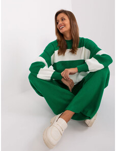 Fashionhunters Green and ecru oversize sweater with wide stripes
