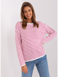 Fashionhunters White-pink oversize sweater with a round neckline