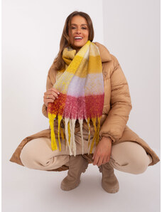 Fashionhunters Yellow and burgundy winter scarf with plaid fringes
