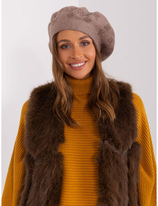 Fashionhunters Dark beige women's beret with rhinestones