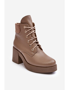 Kesi Women's leather high-heeled ankle boots, dark beige, Lemar Leocera