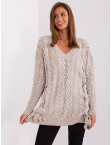 Fashionhunters Beige women's sweater with cables