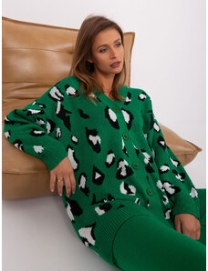 Fashionhunters Green loose cardigan with animal print