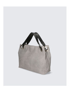 Velika praktična svetlo siva usnjena torbica za čez ramo Helene VERA PELLE