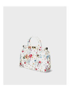 Edinstvena luksuzna snežno bela usnjena torbica za v roko Floral VERA PELLE