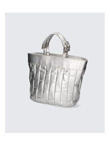 Večja sodobna srebrna usnjena torbica za čez ramo Silvia VERA PELLE