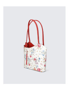 Stilska dizajnerska bela z rdečo usnjena torbica za čez ramo Royal Flower VERA PELLE