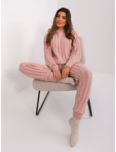 Fashionhunters Light pink knitted set with hooded sweater