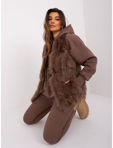 Fashionhunters Brown fur vest with pockets