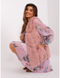Fashionhunters Dusty pink fur vest with zipper and pockets