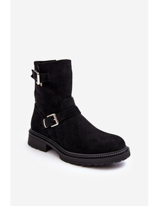 Kesi Women's flat heel boots with buckles Black Bliggore