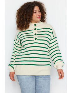 Trendyol krivulja Zeleni črtasti pulover za pletenine