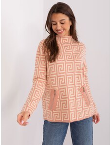 Fashionhunters Peach-beige women's sweater with zippers