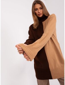 Fashionhunters Brown and camel turtleneck with cuffs