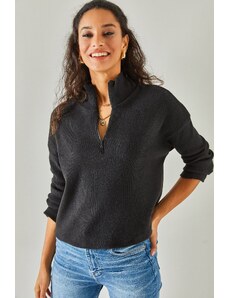 Ženski pulover Olalook Black Zippered stand-up ovratnik