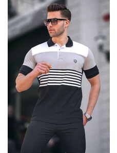 Madmext Men's Black Polo Neck Striped T-Shirt 5865