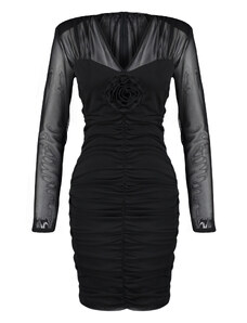 Trendyol Black Fit Rose Detailed Tulle Elegantna večerna obleka