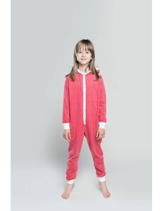 Italian Fashion Oslo Children's Jumpsuit, Long Sleeves, Long Legs - Raspberry/Ecru