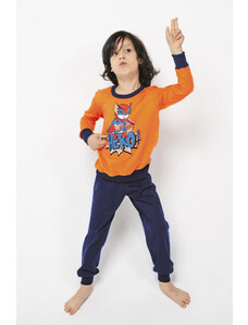 Italian Fashion Remek boys' pyjamas, long sleeves, long legs - orange/navy blue